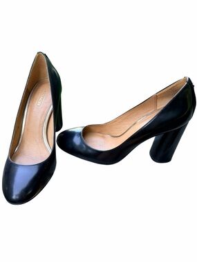 COACH Ophelia Box Calf Black Round Toe Leather Block Heels Women’s Size 7.5